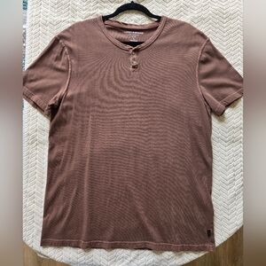 Lucky Brand Mens Henley 100% Cotton Large Brown EUC